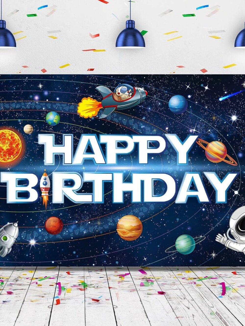 Outer Space Birthday Party Decorations Backdrop, 72.8 x 43.3 Inch